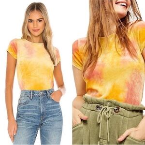 Free People Bright Eyes Velvet T-Shirt Sunshine Combo of Yellow and Pink